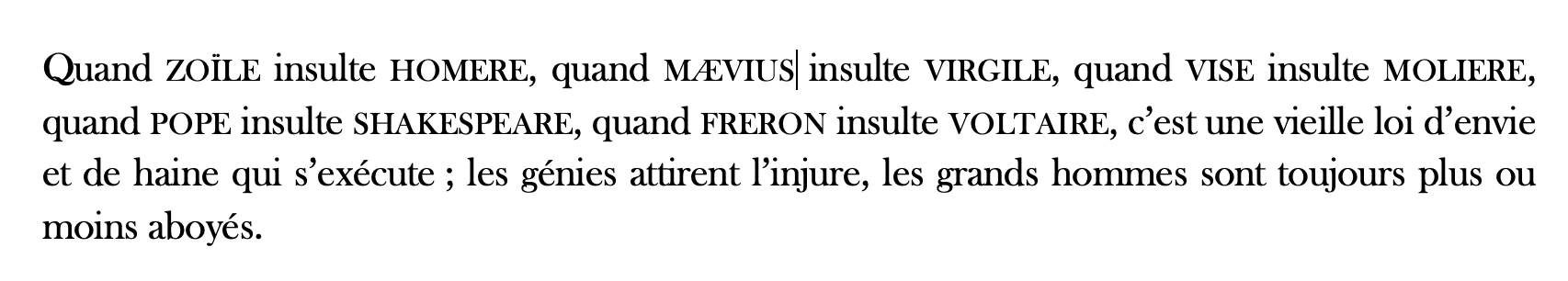 Court extrait de texte numérisé tiré des _Misérables_, figure obtenue par la capture d'écran d'une page Word. Quatre lignes de texte dont la source est Victor Hugo, 'Les Misérables'. Cinquième partie: Jean Valjean I, Paris: Pagnerre, 1862, p. 28. Nous ajoutons les petites capitales pour servir les propos de la leçon.